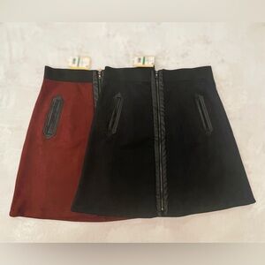 Lot of 2 Black and Burgundy Women's A-line Stretch Skirts